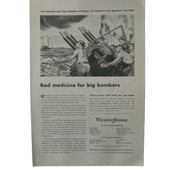 Vintage 1942 Westinghouse Bad Medicine Bombers Ad Advertisment - Picture 4 of 4